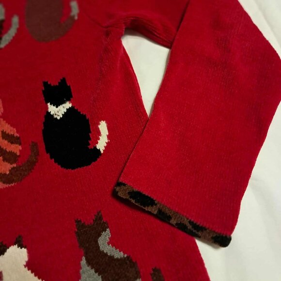 WOMENS COLDWATER CREEK RED LEOPARD TRIM CAT SWEATER CARDIGAN SMALL - Picture 2 of 5